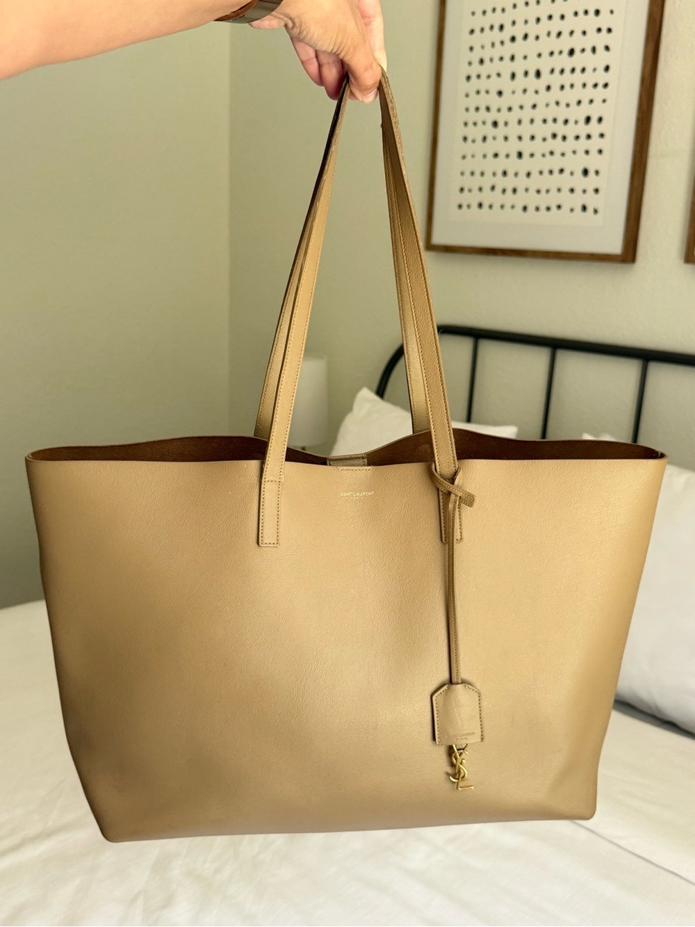 Saint Laurent YSL Large East/West Shopping Tote Purse Dark Beige Leather - Picture 5 of 17
